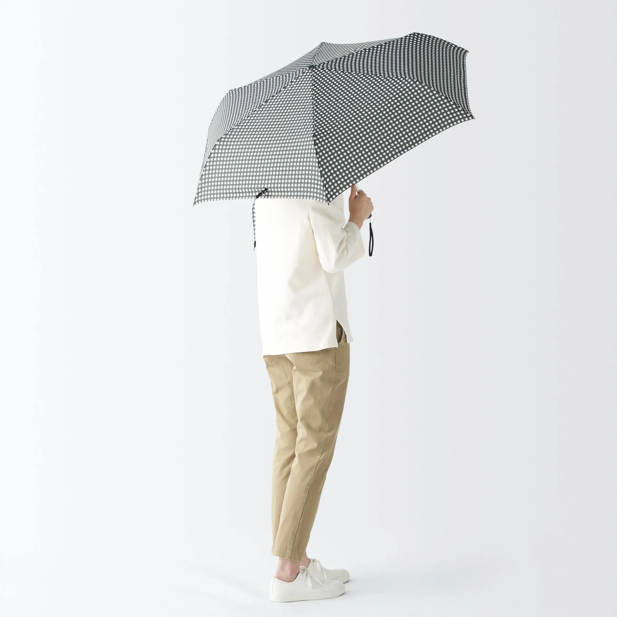 All-Weather Foldable Umbrella Black Check
