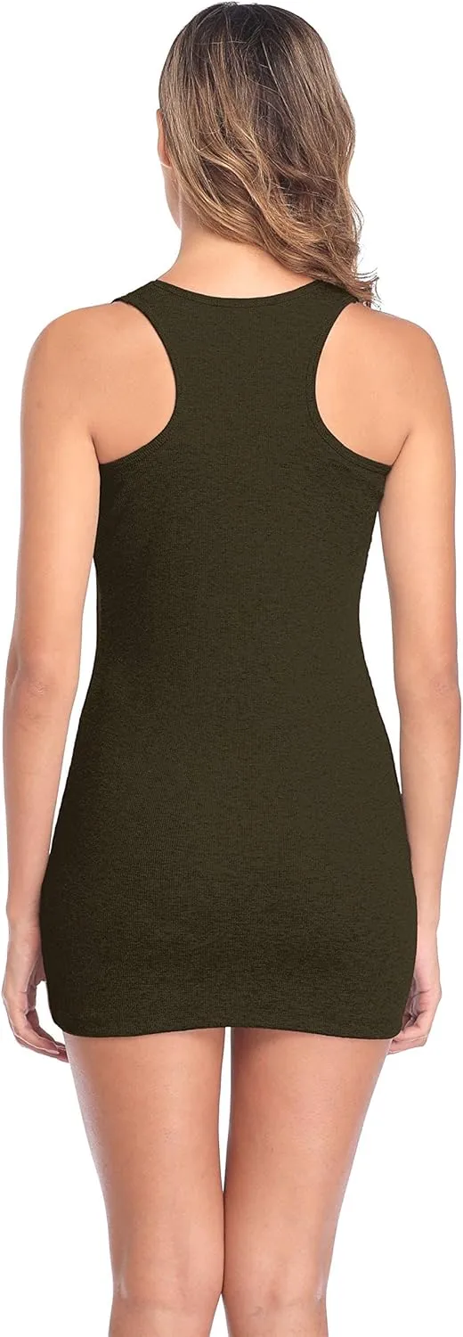 ALove Womens Extra Long Tank Tops with Shelf Bra Ribbed Camisoles Undershirts
