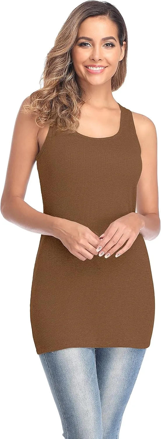 ALove Womens Extra Long Tank Tops with Shelf Bra Ribbed Camisoles Undershirts