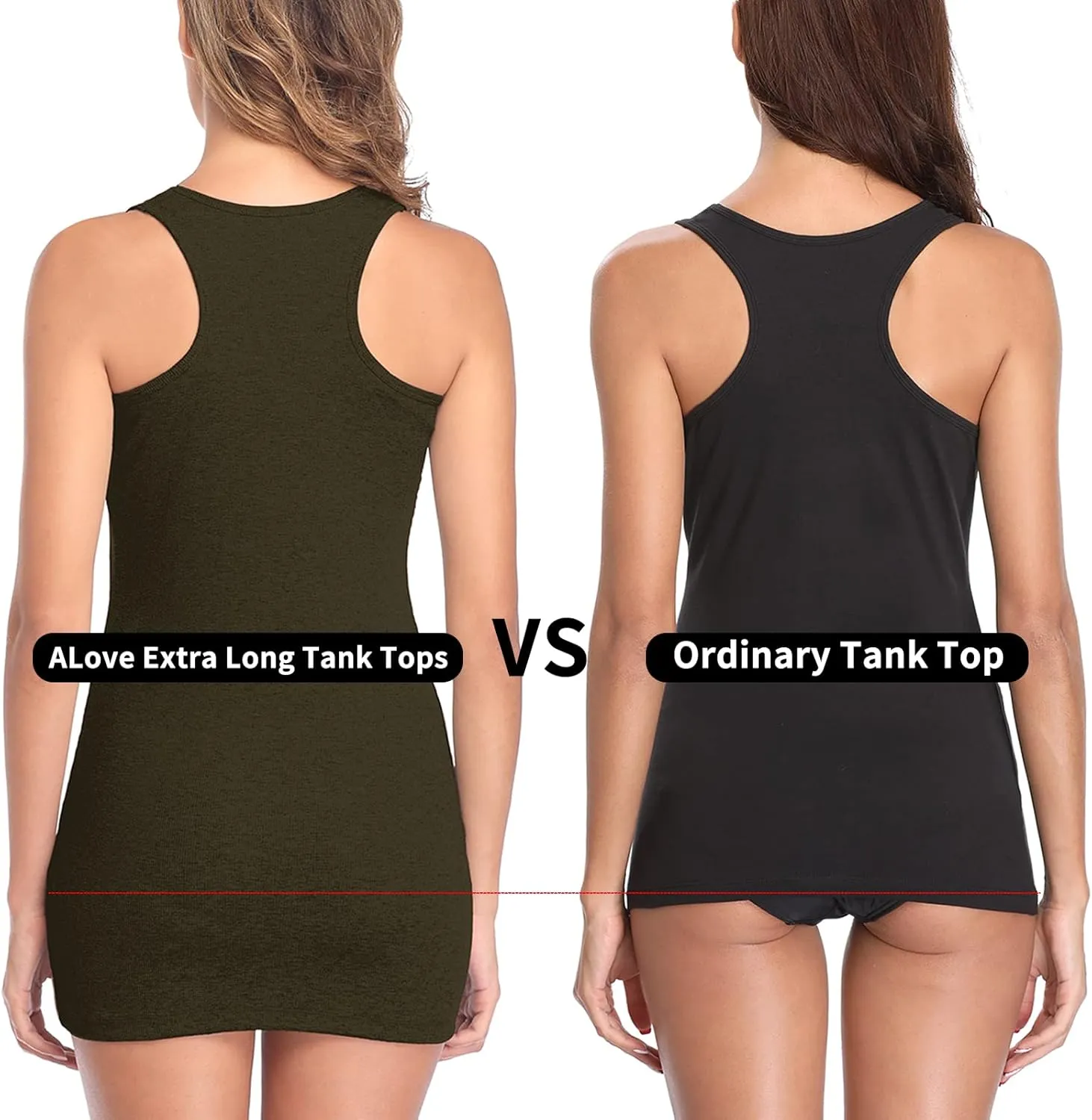 ALove Womens Extra Long Tank Tops with Shelf Bra Ribbed Camisoles Undershirts