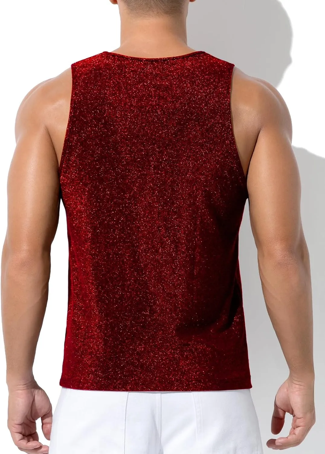 Arjen Kroos Men's Sequin Tank Top, Gold Glitter Rave Sleeve Shirts, Sparkly Disco Mens Vest