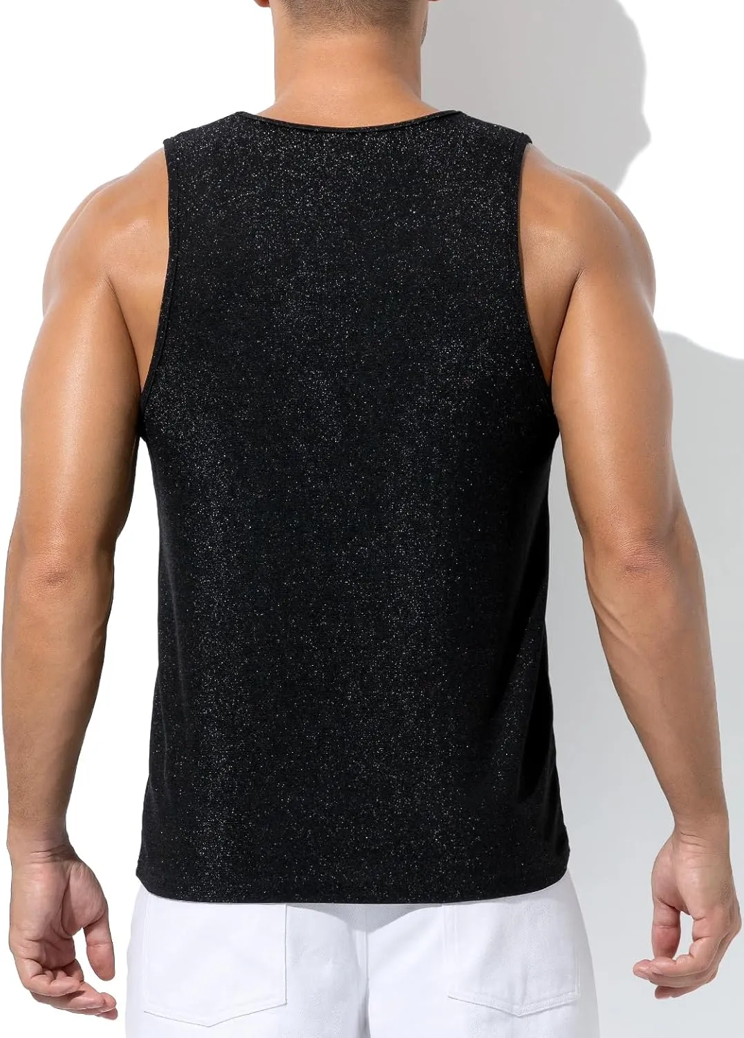 Arjen Kroos Men's Sequin Tank Top, Gold Glitter Rave Sleeve Shirts, Sparkly Disco Mens Vest