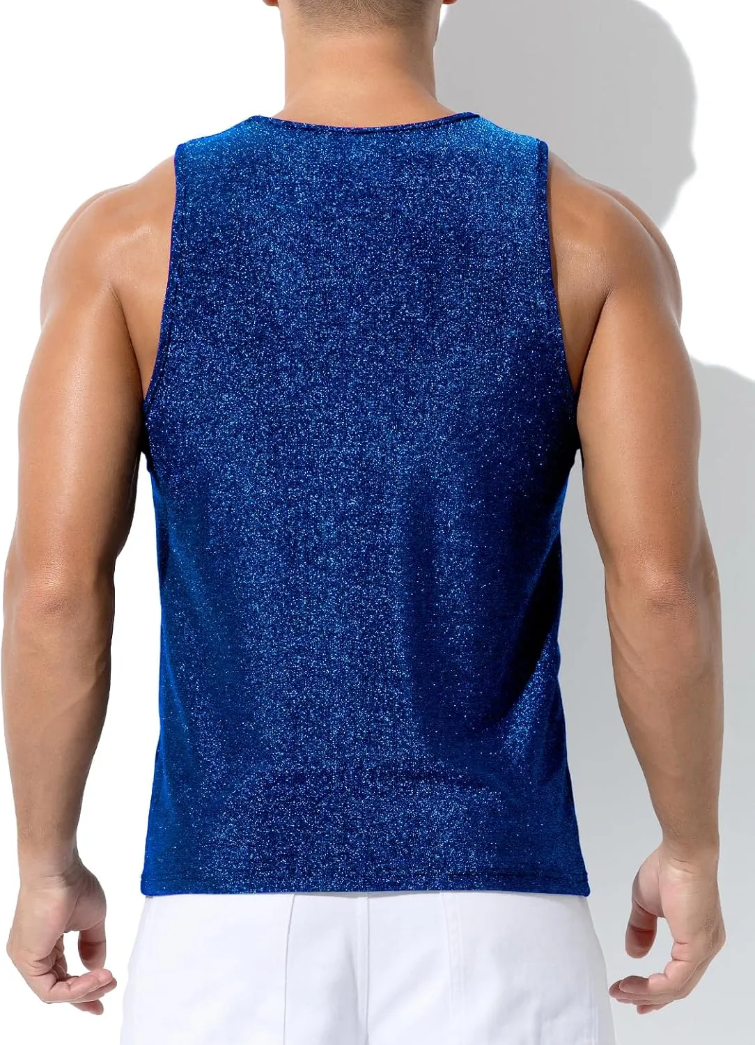 Arjen Kroos Men's Sequin Tank Top, Gold Glitter Rave Sleeve Shirts, Sparkly Disco Mens Vest
