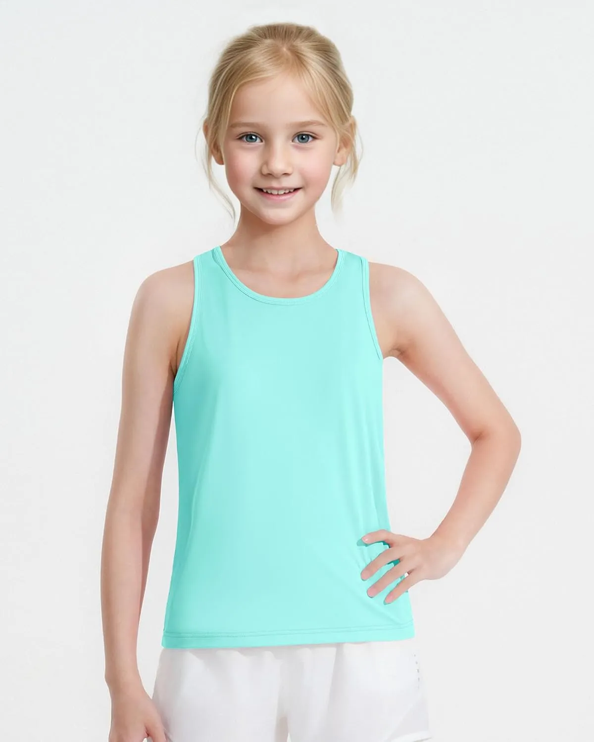 Auranso Girls Athletic Tank Tops 3 Pack UPF 50  Racerback Sleeveless Quick Dry Sports Dance Workout Tops
