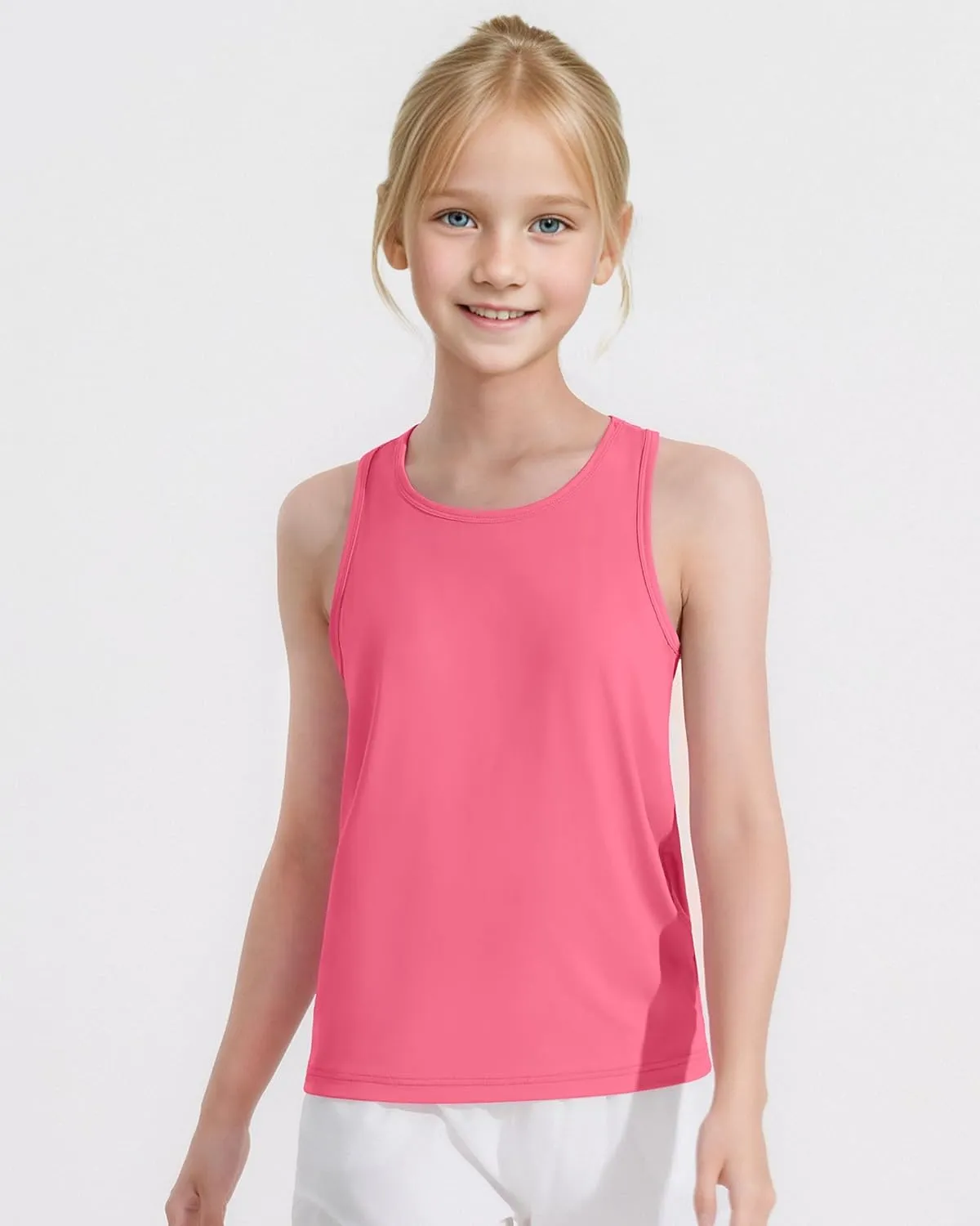 Auranso Girls Athletic Tank Tops 3 Pack UPF 50  Racerback Sleeveless Quick Dry Sports Dance Workout Tops