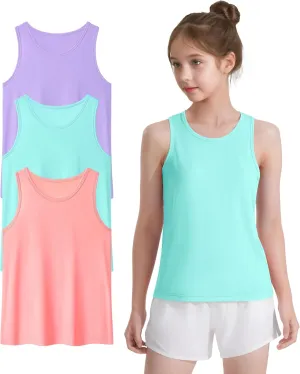 Auranso Girls Athletic Tank Tops 3 Pack UPF 50  Racerback Sleeveless Quick Dry Sports Dance Workout Tops
