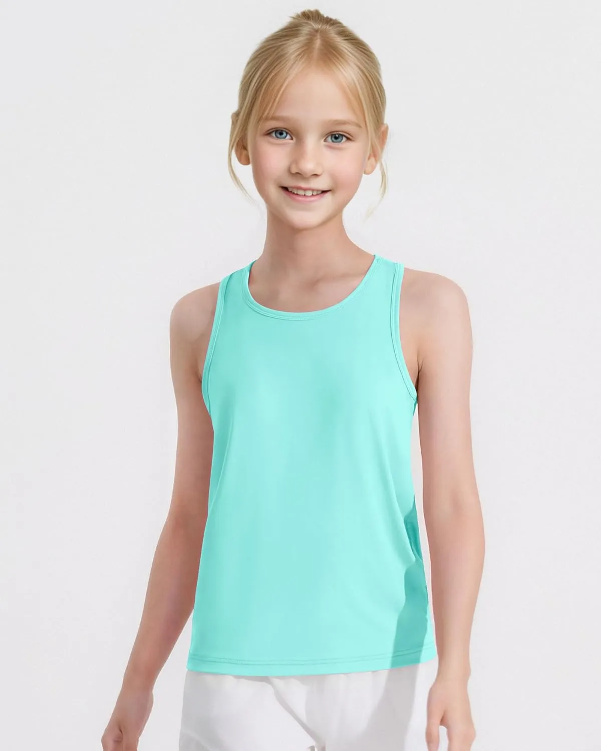 Auranso Girls Athletic Tank Tops 3 Pack UPF 50  Racerback Sleeveless Quick Dry Sports Dance Workout Tops