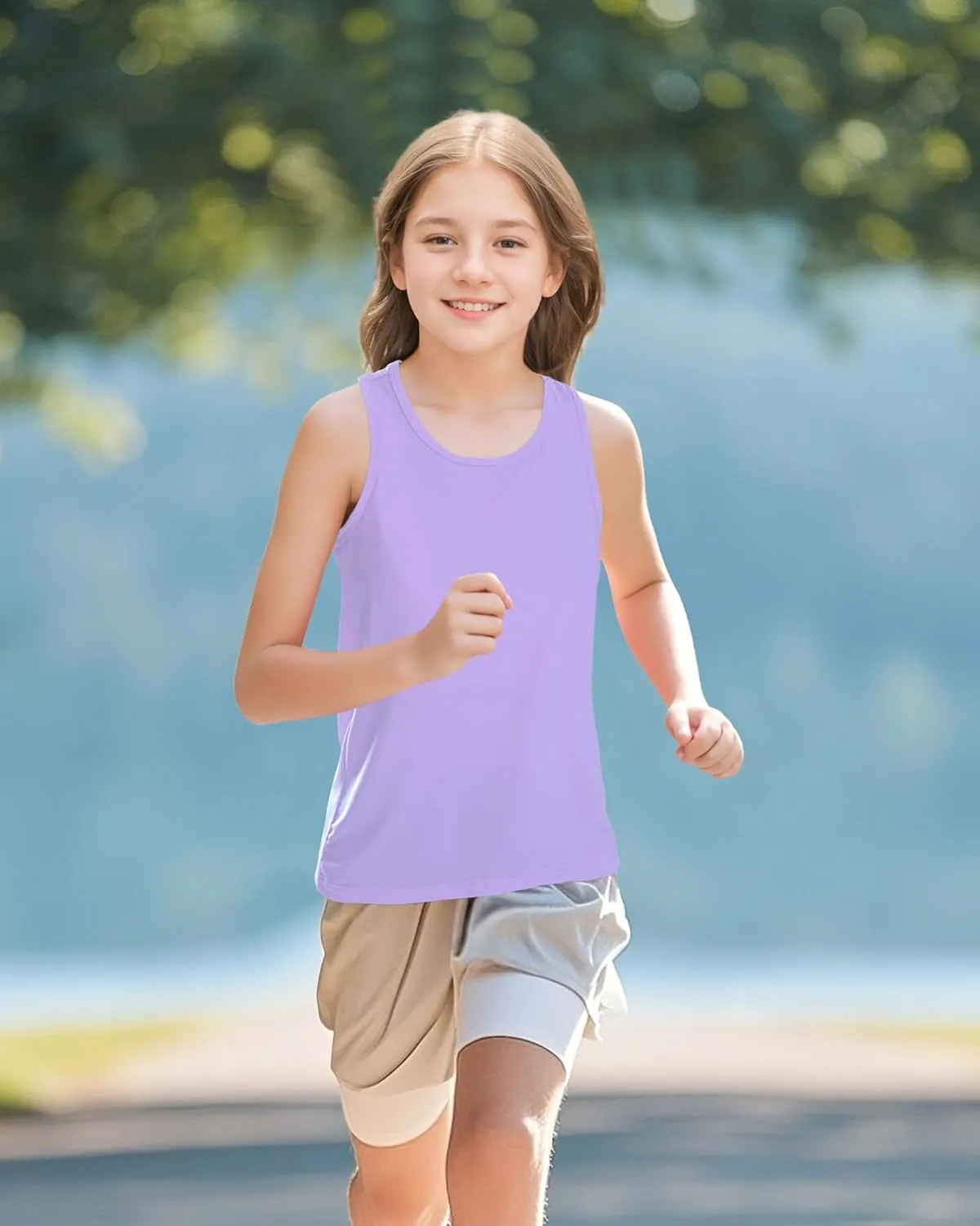 Auranso Girls Athletic Tank Tops 3 Pack UPF 50  Racerback Sleeveless Quick Dry Sports Dance Workout Tops