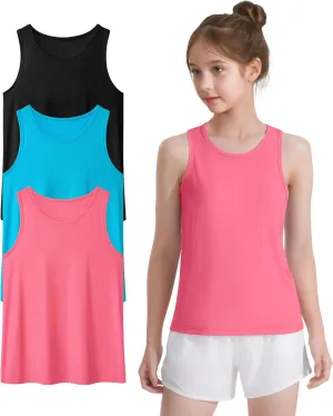 Auranso Girls Athletic Tank Tops 3 Pack UPF 50  Racerback Sleeveless Quick Dry Sports Dance Workout Tops