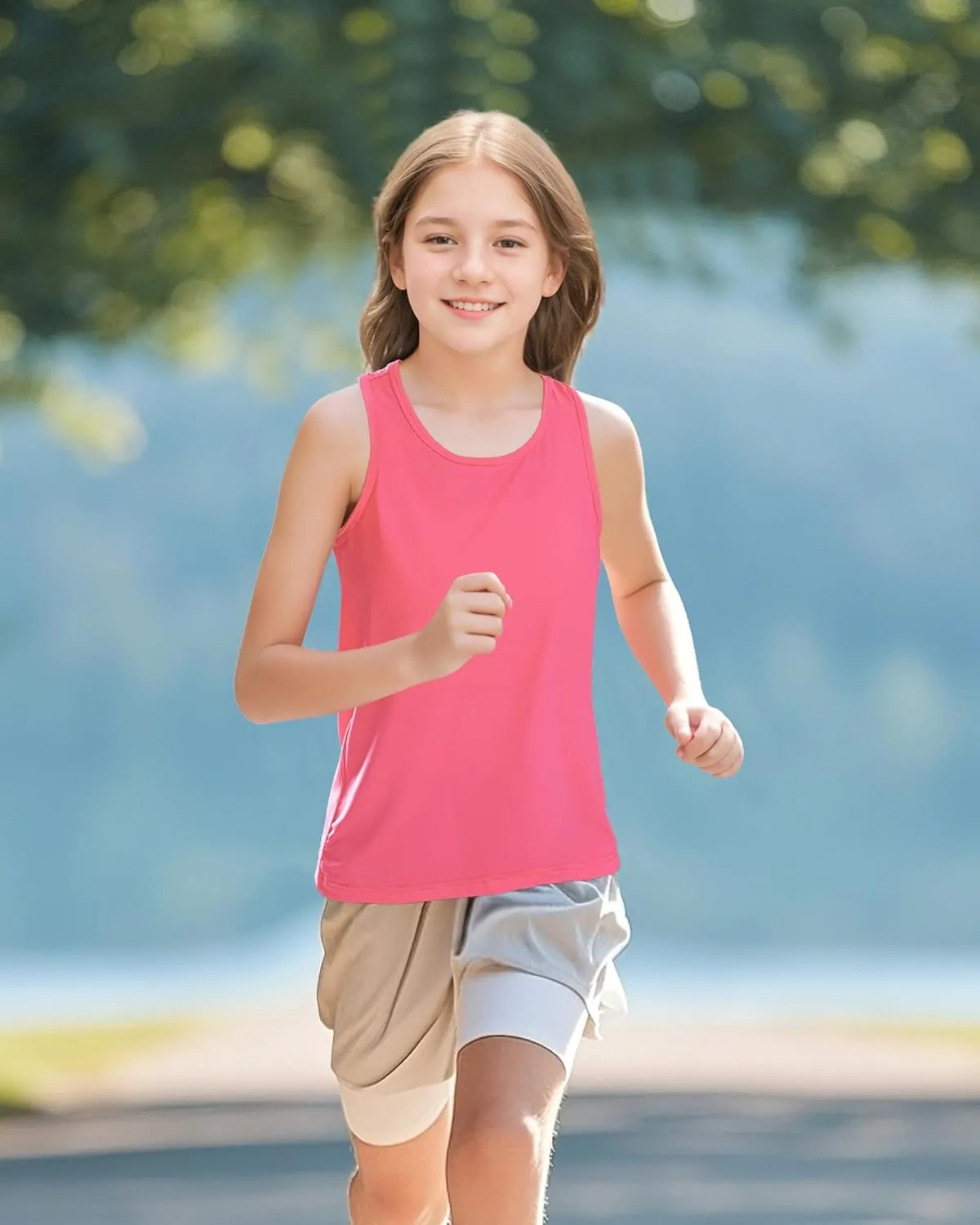 Auranso Girls Athletic Tank Tops 3 Pack UPF 50  Racerback Sleeveless Quick Dry Sports Dance Workout Tops