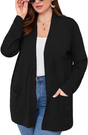AusLook Women's Plus Size Lightweight Open Front Cardigan 3/4 Sleeve Cover Ups Shrugs Shawls and Wraps Kimono Jacket Coat