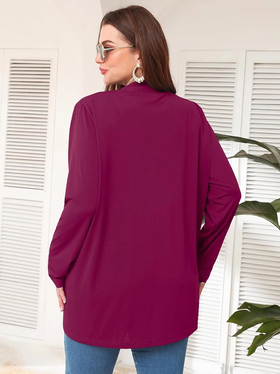 AusLook Women's Plus Size Lightweight Open Front Cardigan 3/4 Sleeve Cover Ups Shrugs Shawls and Wraps Kimono Jacket Coat