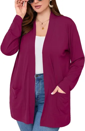 AusLook Women's Plus Size Lightweight Open Front Cardigan 3/4 Sleeve Cover Ups Shrugs Shawls and Wraps Kimono Jacket Coat