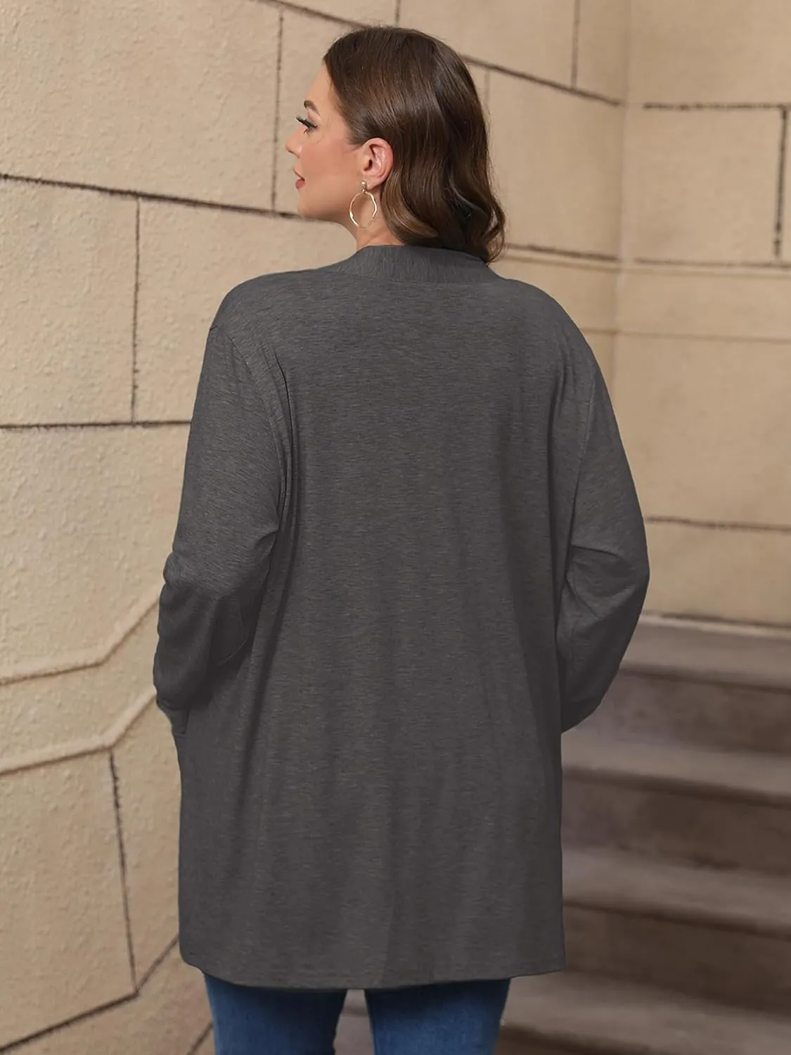 AusLook Women's Plus Size Lightweight Open Front Cardigan 3/4 Sleeve Cover Ups Shrugs Shawls and Wraps Kimono Jacket Coat