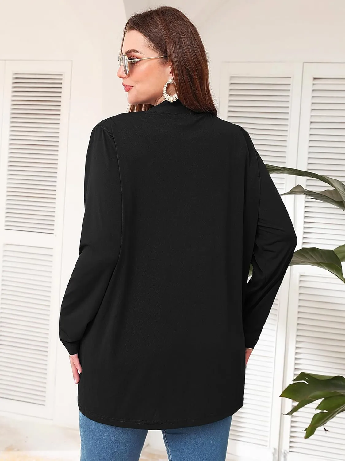 AusLook Women's Plus Size Lightweight Open Front Cardigan 3/4 Sleeve Cover Ups Shrugs Shawls and Wraps Kimono Jacket Coat
