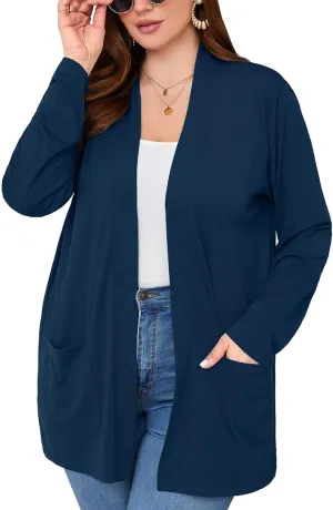 AusLook Women's Plus Size Lightweight Open Front Cardigan 3/4 Sleeve Cover Ups Shrugs Shawls and Wraps Kimono Jacket