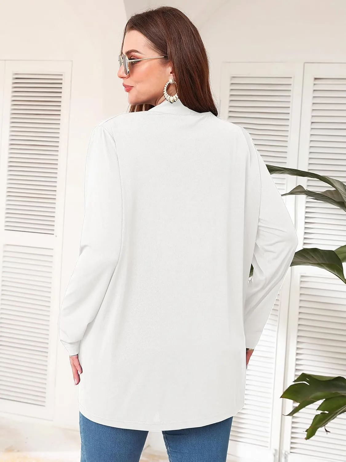 AusLook Women's Plus Size Lightweight Open Front Cardigan 3/4 Sleeve Cover Ups Shrugs Shawls and Wraps Kimono Jacket