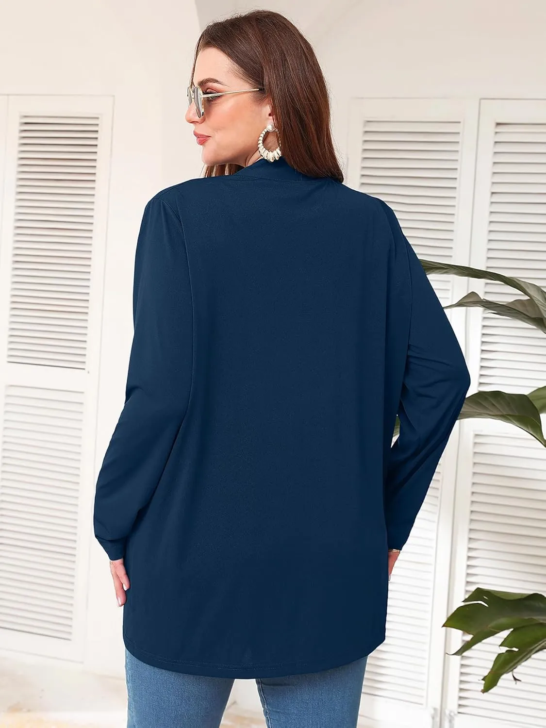 AusLook Women's Plus Size Lightweight Open Front Cardigan 3/4 Sleeve Cover Ups Shrugs Shawls and Wraps Kimono Jacket