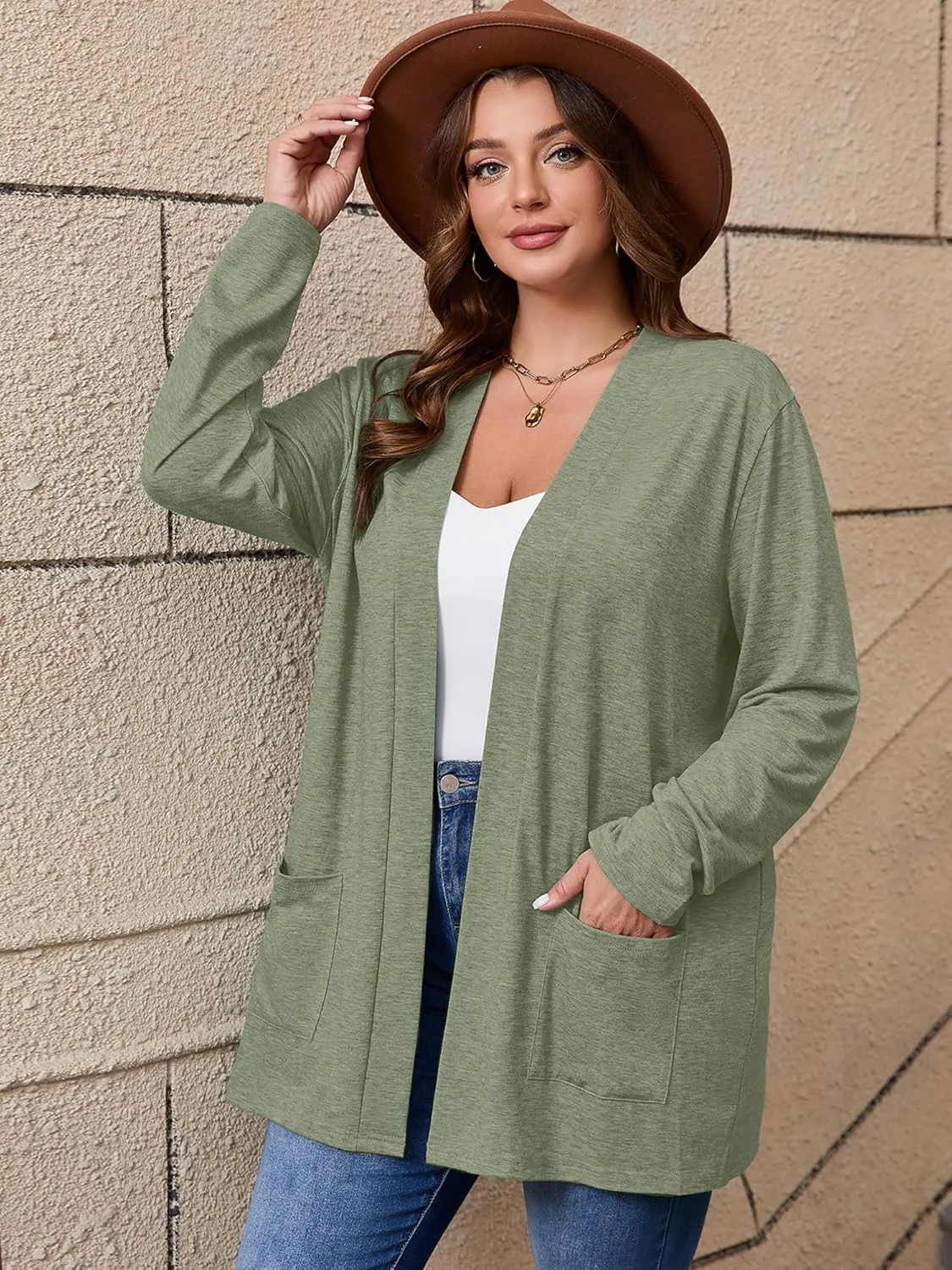 AusLook Women's Plus Size Lightweight Open Front Cardigan 3/4 Sleeve Cover Ups Shrugs Shawls and Wraps Kimono Jacket
