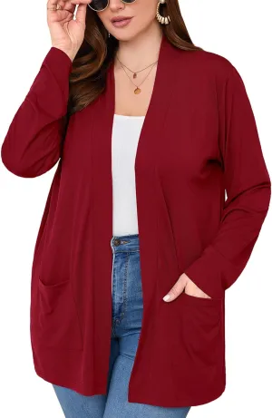 AusLook Women's Plus Size Lightweight Open Front Cardigan 3/4 Sleeve Cover Ups Shrugs Shawls and Wraps Kimono Jacket