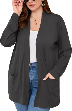 AusLook Women's Plus Size Lightweight Open Front Cardigan 3/4 Sleeve Cover Ups Shrugs Shawls and Wraps Kimono Jacket