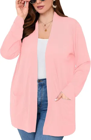 AusLook Women's Plus Size Lightweight Open Front Cardigan 3/4 Sleeve Cover Ups Shrugs Shawls and Wraps Kimono Jacket