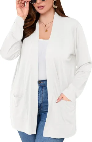 AusLook Women's Plus Size Lightweight Open Front Cardigan 3/4 Sleeve Cover Ups Shrugs Shawls and Wraps Kimono Jacket