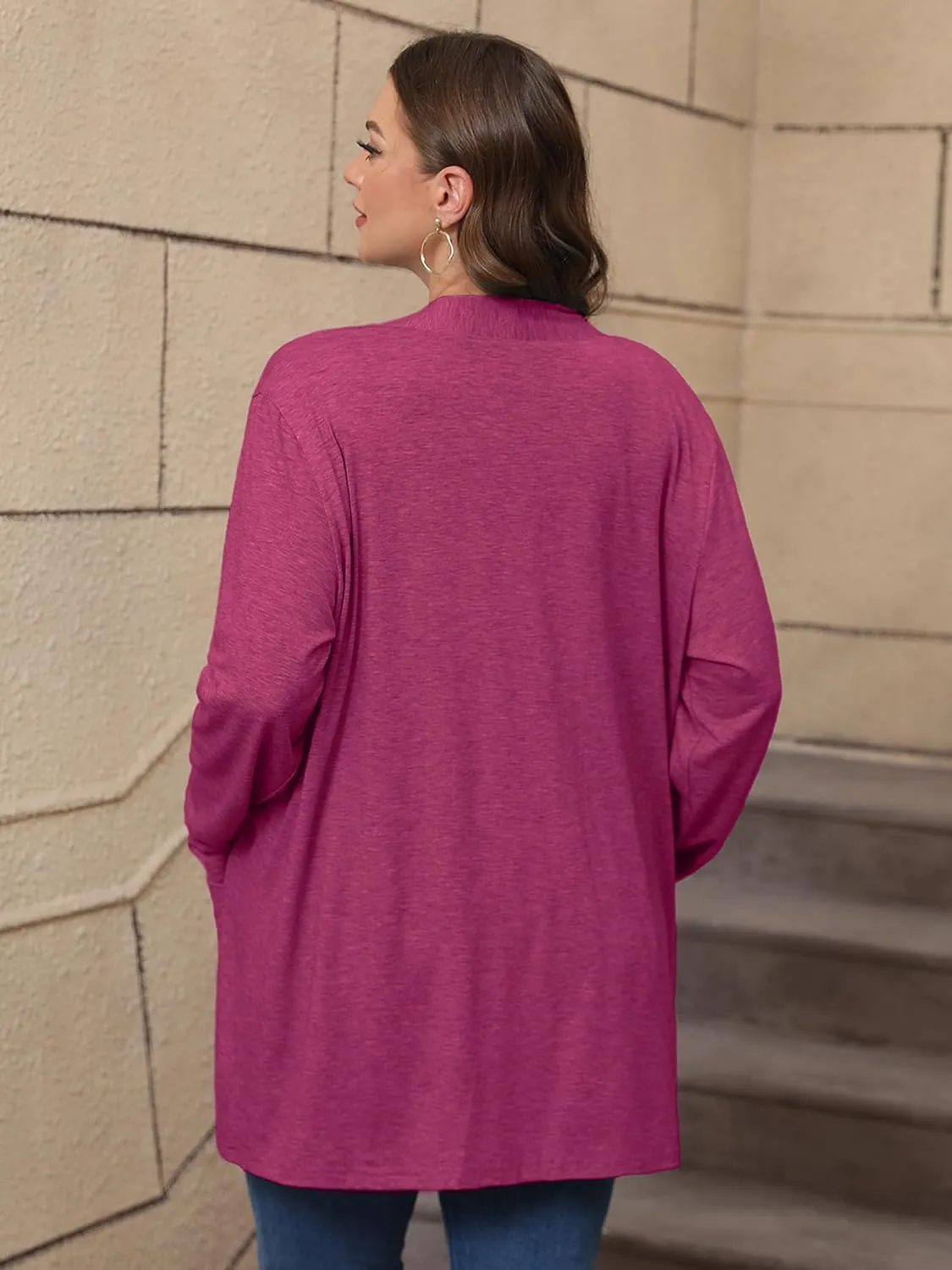 AusLook Women's Plus Size Lightweight Open Front Cardigan 3/4 Sleeve Cover Ups Shrugs Shawls and Wraps Kimono Jacket