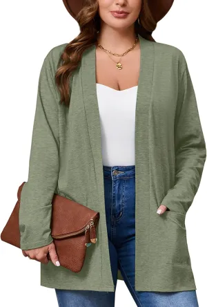 AusLook Women's Plus Size Lightweight Open Front Cardigan 3/4 Sleeve Cover Ups Shrugs Shawls and Wraps Kimono Jacket
