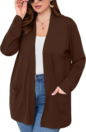 AusLook Women's Plus Size Lightweight Open Front Cardigan 3/4 Sleeve Cover Ups Shrugs Shawls and Wraps Kimono Jacket