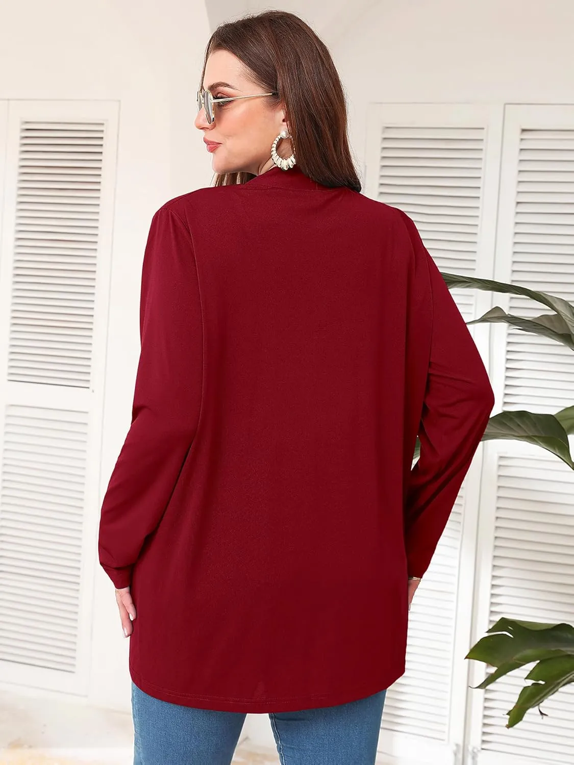 AusLook Women's Plus Size Lightweight Open Front Cardigan 3/4 Sleeve Cover Ups Shrugs Shawls and Wraps Kimono Jacket