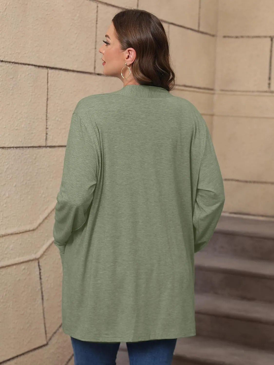 AusLook Women's Plus Size Lightweight Open Front Cardigan 3/4 Sleeve Cover Ups Shrugs Shawls and Wraps Kimono Jacket