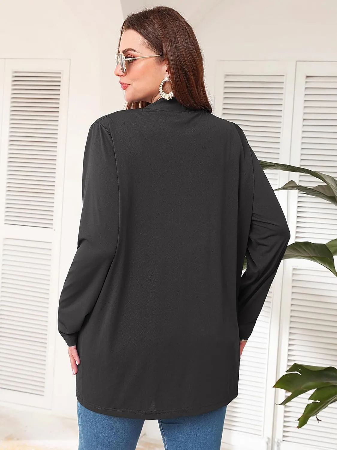 AusLook Women's Plus Size Lightweight Open Front Cardigan 3/4 Sleeve Cover Ups Shrugs Shawls and Wraps Kimono Jacket