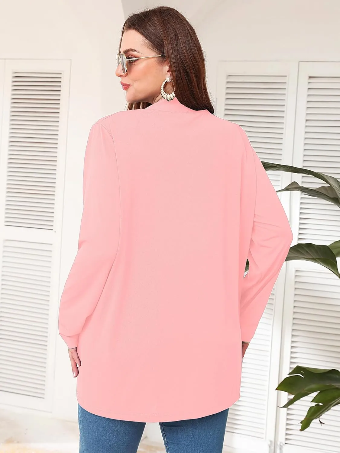 AusLook Women's Plus Size Lightweight Open Front Cardigan 3/4 Sleeve Cover Ups Shrugs Shawls and Wraps Kimono Jacket