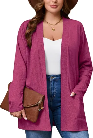 AusLook Women's Plus Size Lightweight Open Front Cardigan 3/4 Sleeve Cover Ups Shrugs Shawls and Wraps Kimono Jacket