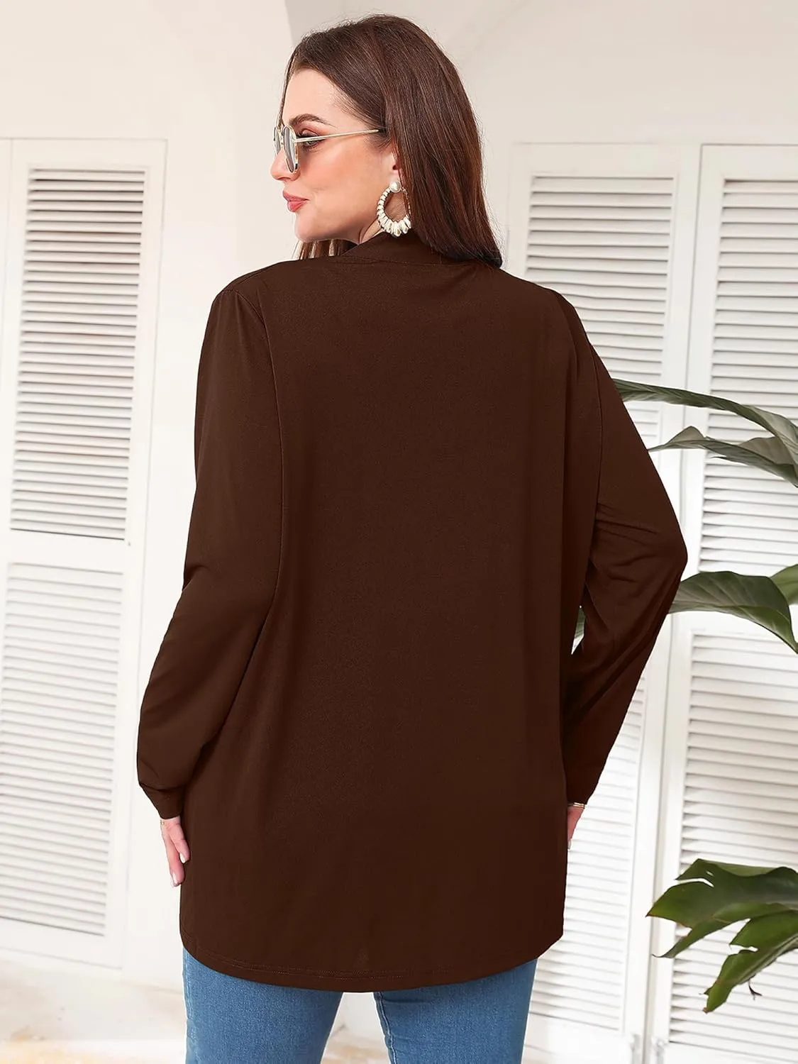 AusLook Women's Plus Size Lightweight Open Front Cardigan 3/4 Sleeve Cover Ups Shrugs Shawls and Wraps Kimono Jacket