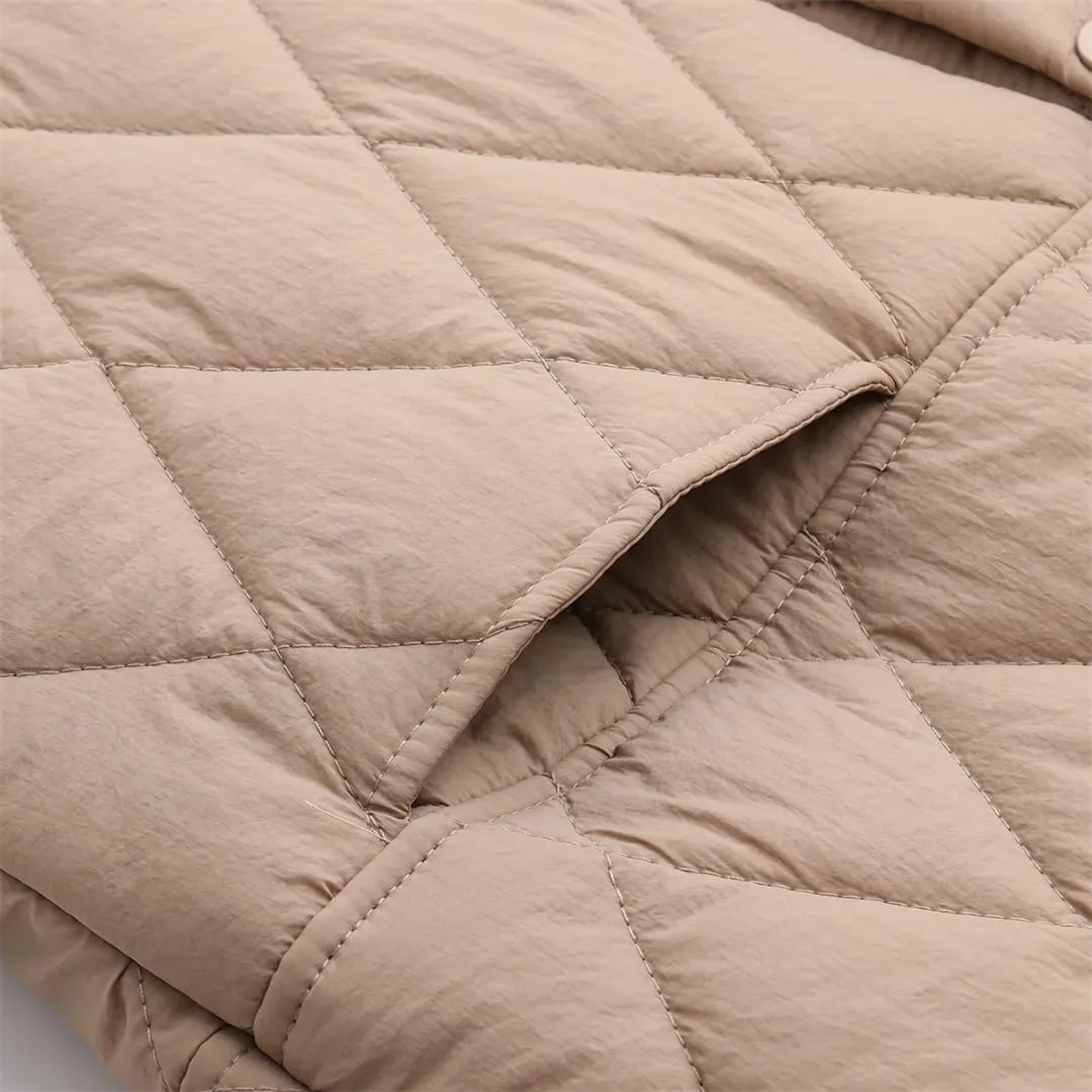 Autumn Winter Parkas Women Loose Fit Padded Jacket Hooded Argyle Thin Cotton Coat