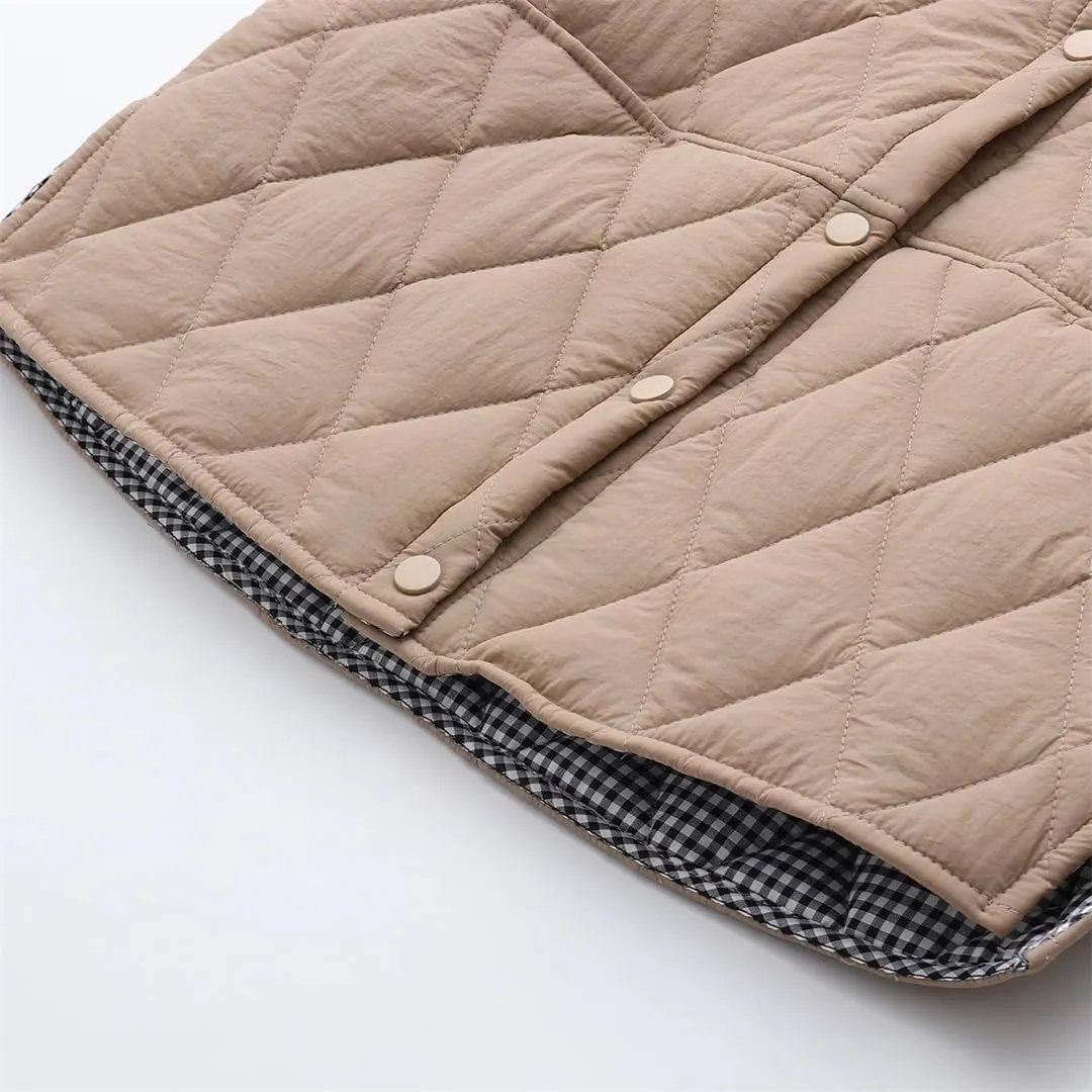 Autumn Winter Parkas Women Loose Fit Padded Jacket Hooded Argyle Thin Cotton Coat
