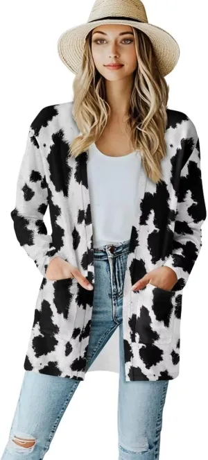 Biyejit Women's Long Sleeve Open Front Cardigan Casual Loose Lightweight Cardigans with Pockets Drape Cardigan