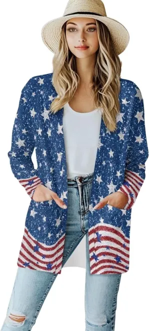 Biyejit Women's Long Sleeve Open Front Cardigan Casual Loose Lightweight Cardigans with Pockets Drape Cardigan