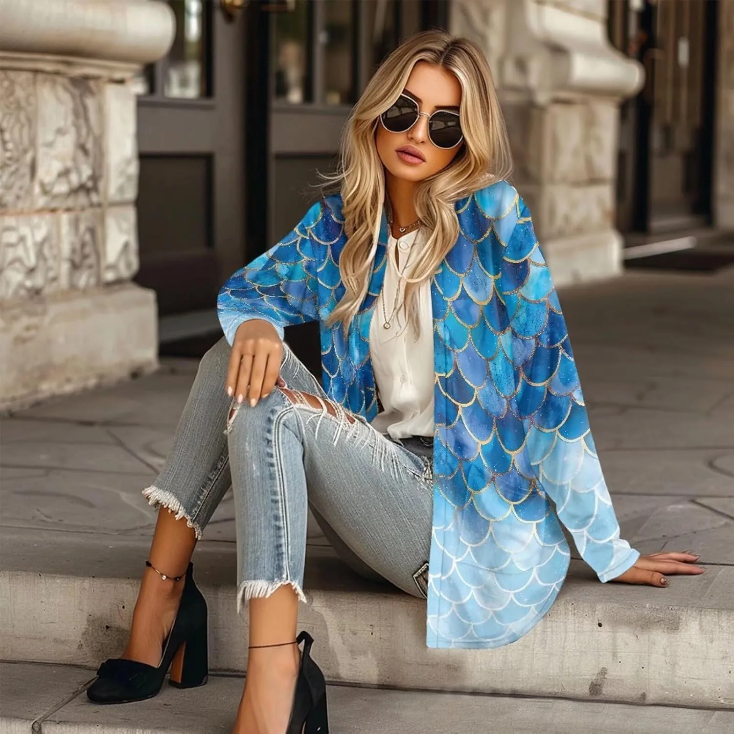 Biyejit Women's Long Sleeve Open Front Cardigan Casual Loose Lightweight Cardigans with Pockets Drape Cardigan