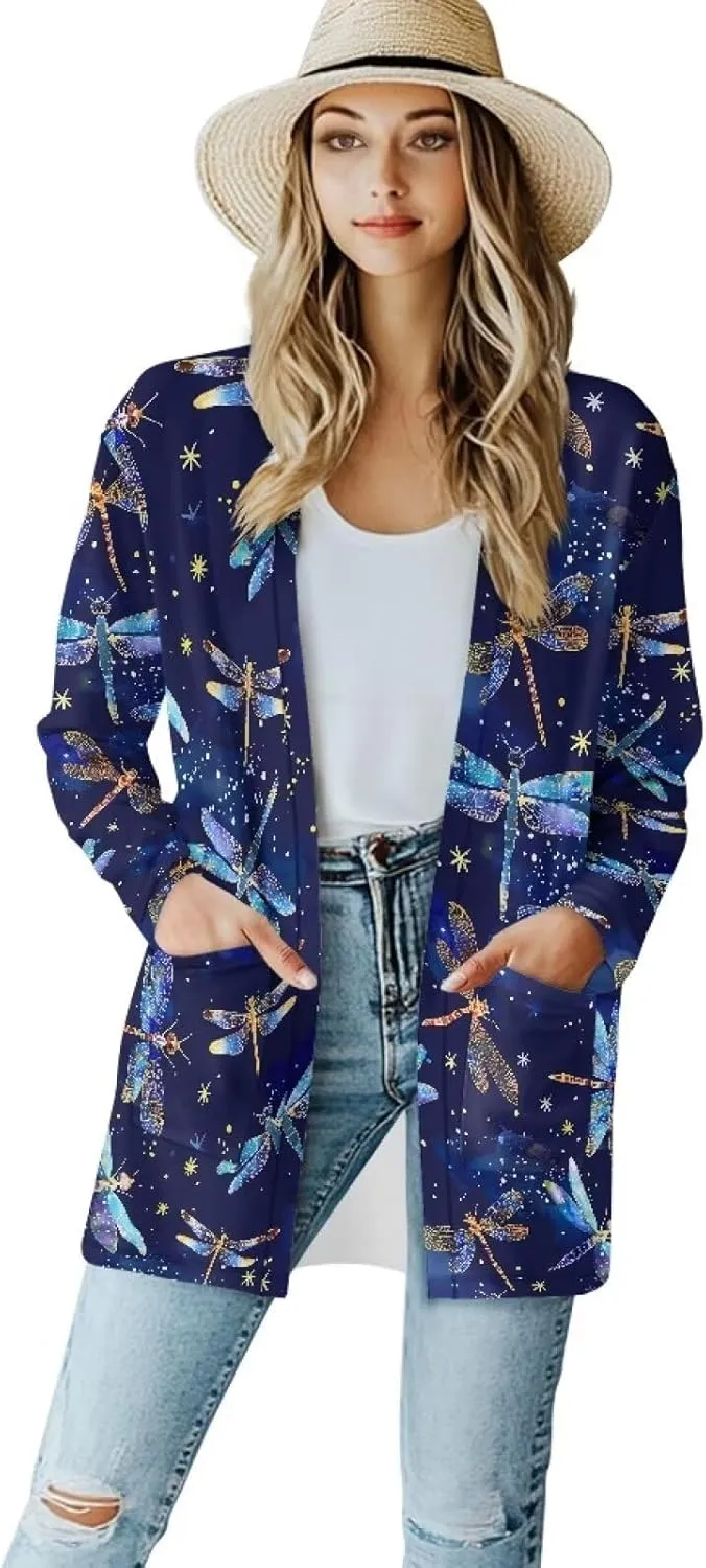 Biyejit Women's Long Sleeve Open Front Cardigan Casual Loose Lightweight Cardigans with Pockets Drape Cardigan