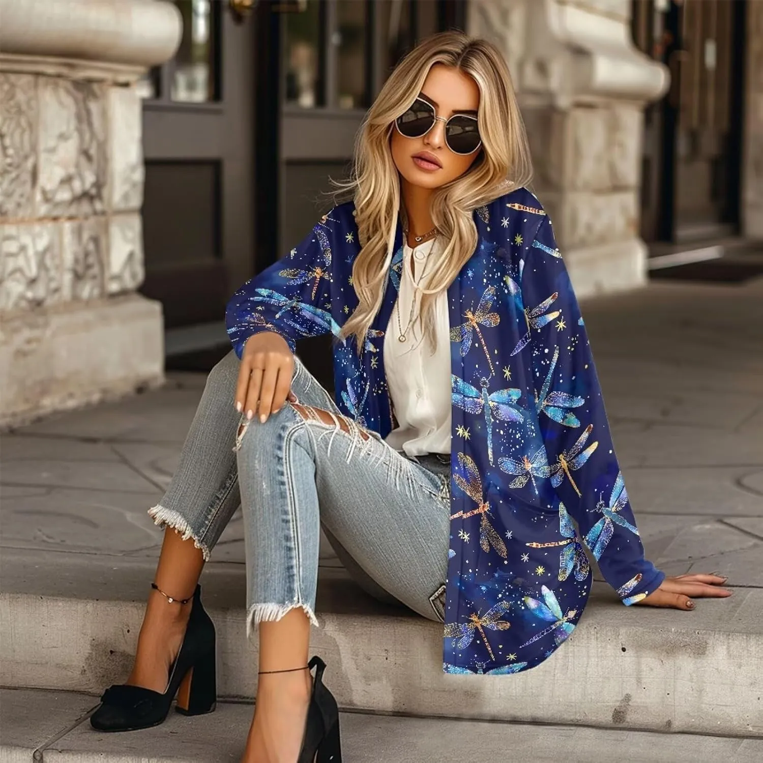 Biyejit Women's Long Sleeve Open Front Cardigan Casual Loose Lightweight Cardigans with Pockets Drape Cardigan