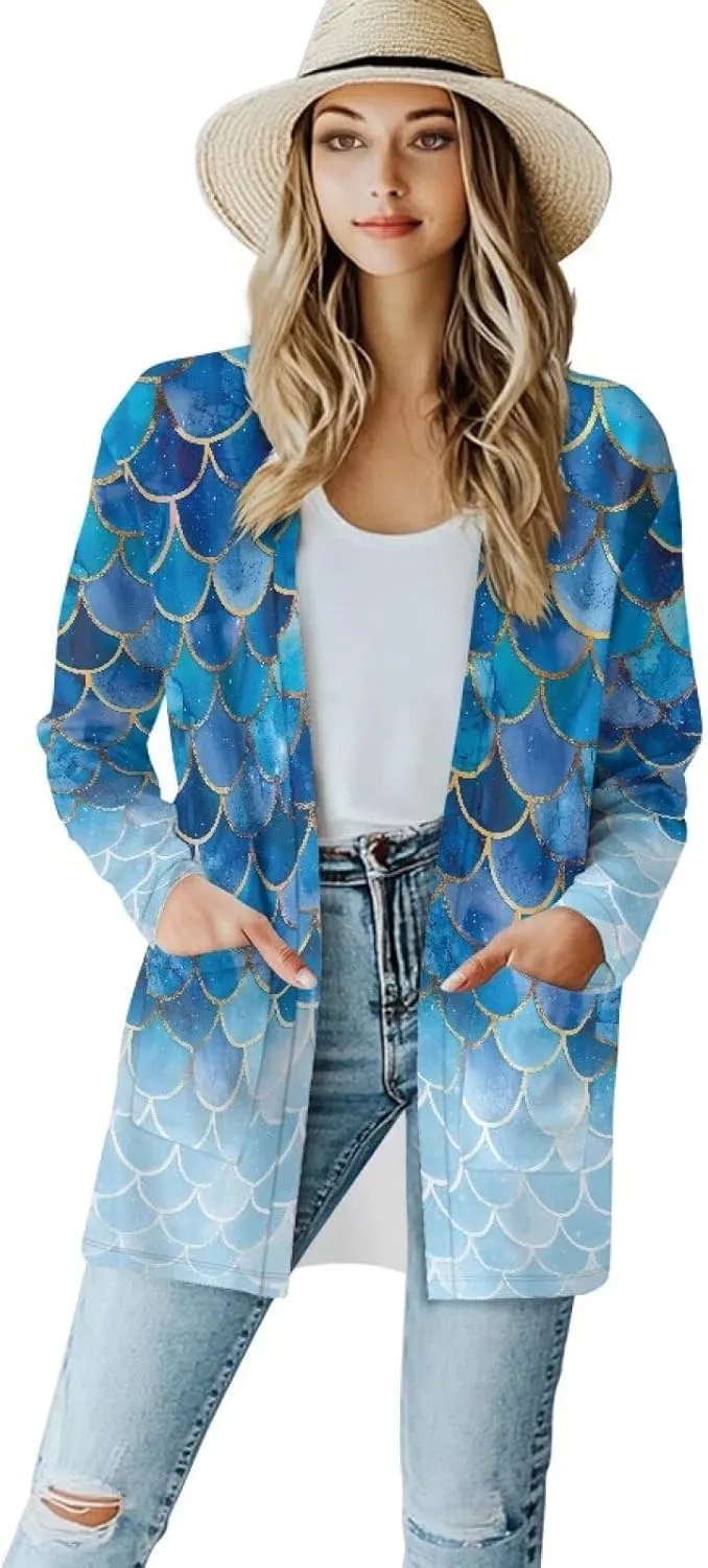 Biyejit Women's Long Sleeve Open Front Cardigan Casual Loose Lightweight Cardigans with Pockets Drape Cardigan
