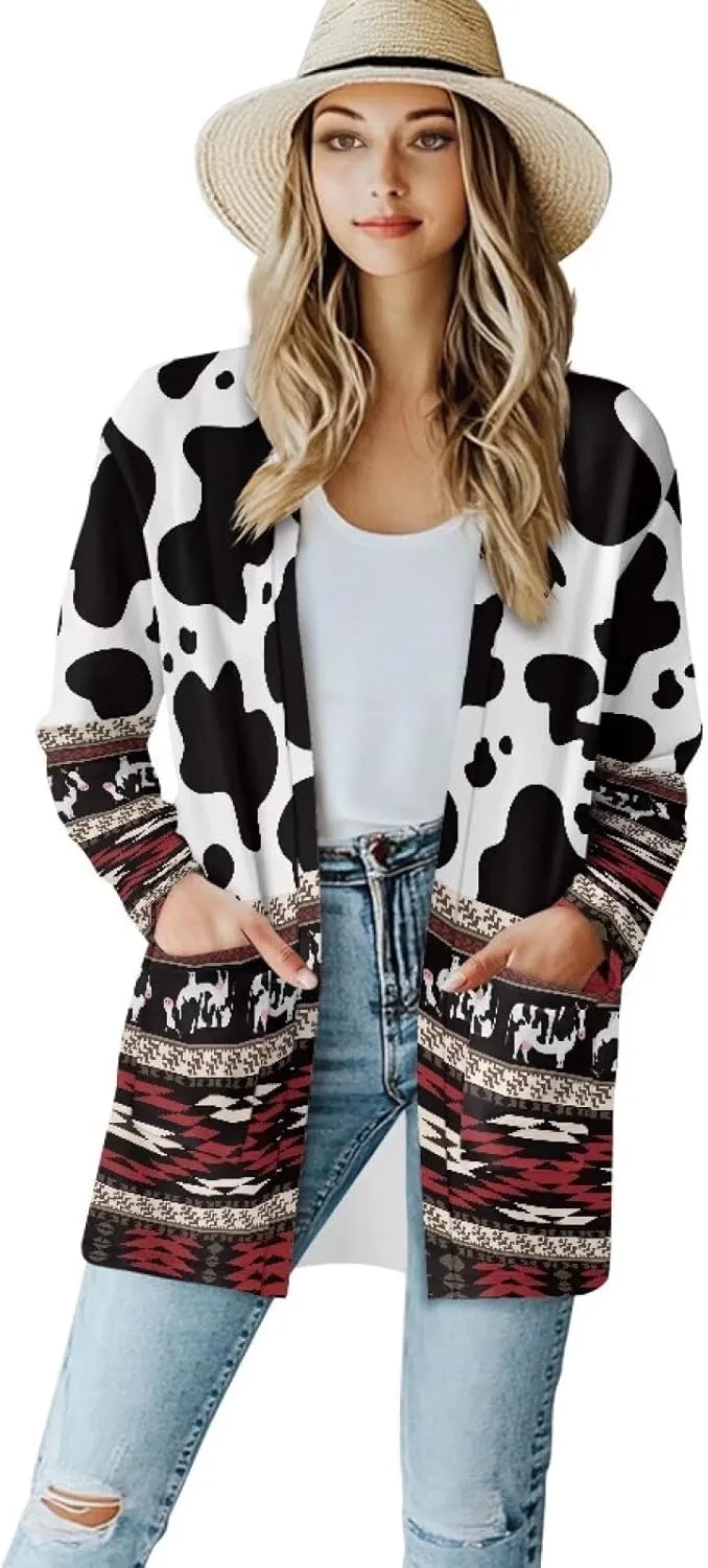 Biyejit Women's Long Sleeve Open Front Cardigan Casual Loose Lightweight Cardigans with Pockets Drape Cardigan