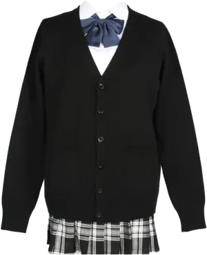 Blostirno Women's Cardigan Sweater V Neck Button Down Knit JK School Uniform Cardigans Girls Long Sleeve Coat with Pockets