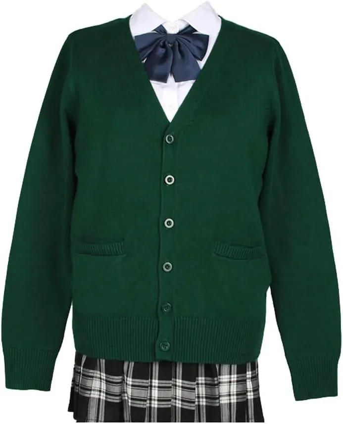 Blostirno Women's Cardigan Sweater V Neck Button Down Knit JK School Uniform Cardigans Girls Long Sleeve Coat with Pockets