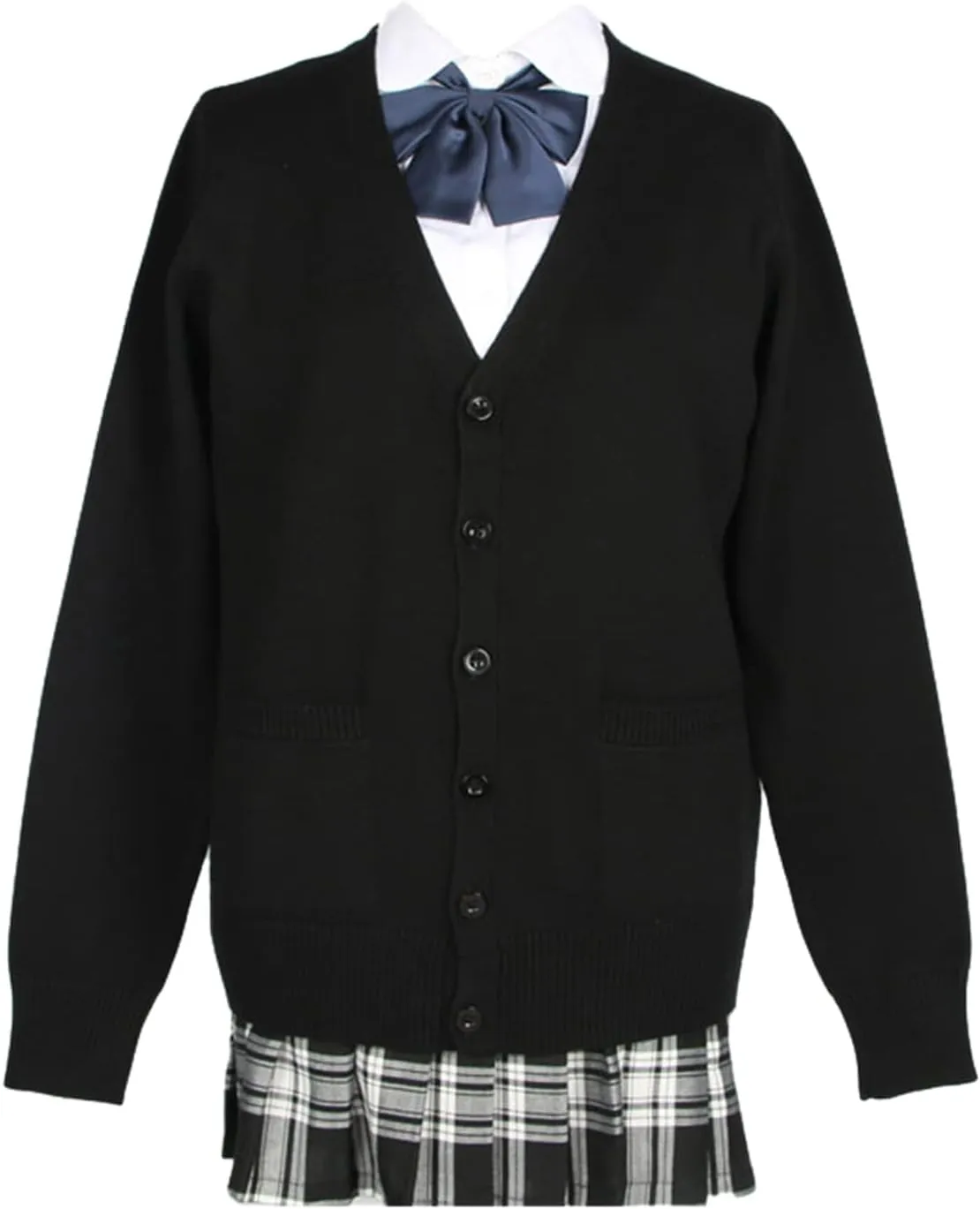 Blostirno Women's Cardigan Sweater V Neck Button Down Knit JK School Uniform Cardigans Girls Long Sleeve Coat with Pockets