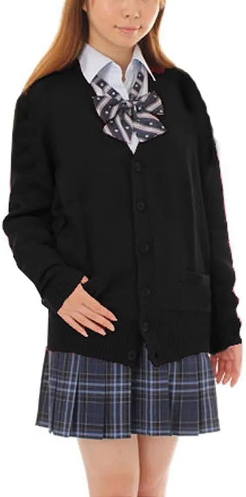 Blostirno Women's Cardigan Sweater V Neck Button Down Knit JK School Uniform Cardigans Girls Long Sleeve Coat with Pockets