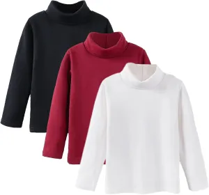 Boys Girls Base Layer Thermal Shirt Turtleneck Long Sleeve Elastic Casual Undershirts 3pcs Set